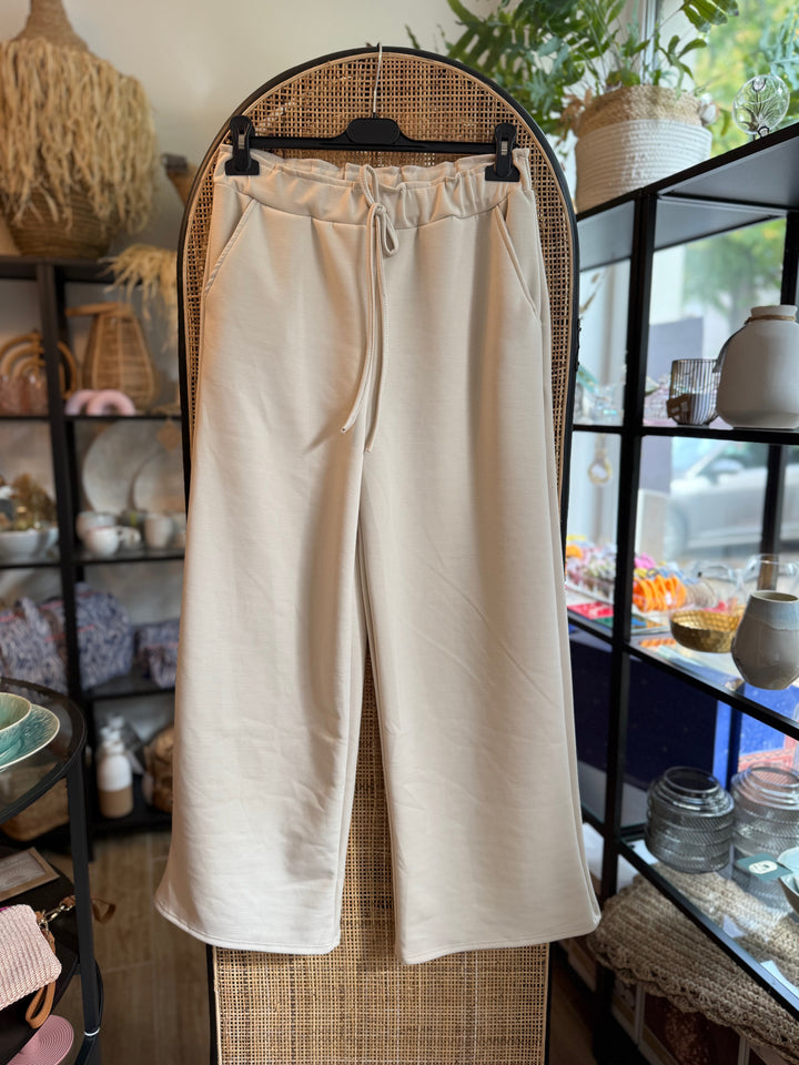 Hose - hellbeige - weites Bein, Gummibund