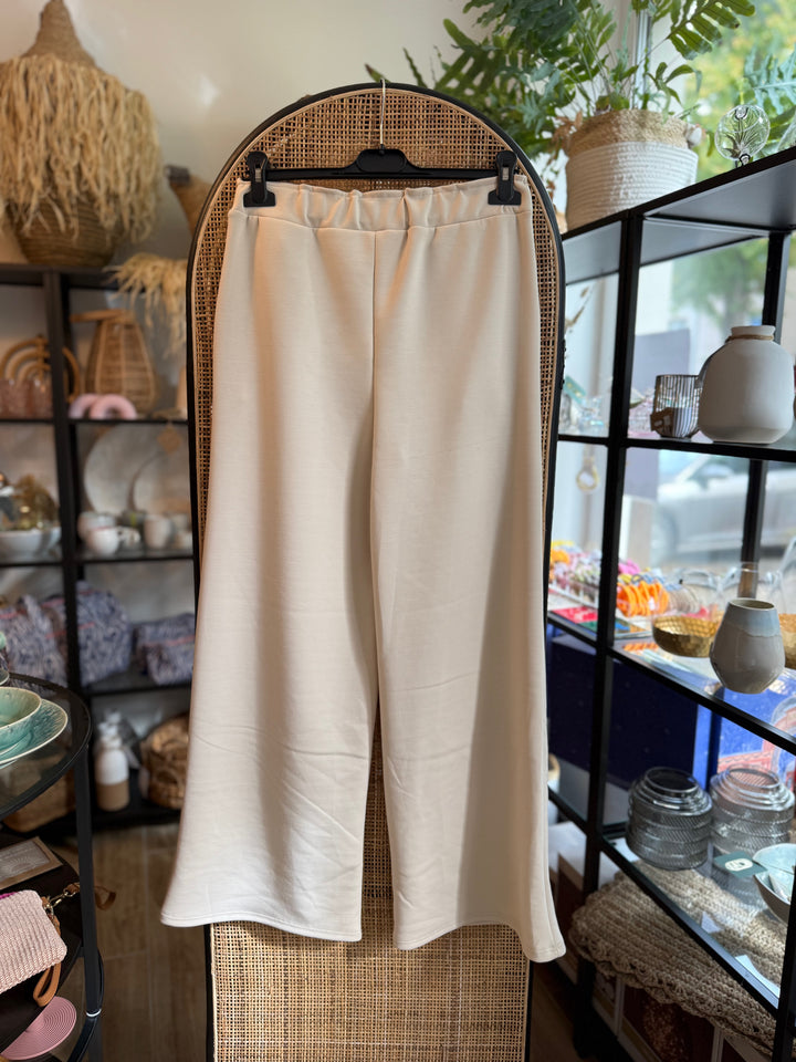 Hose - hellbeige - weites Bein, Gummibund