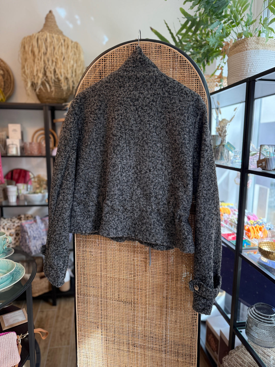 Jacke - Military-Style - Teddy - grau meliert