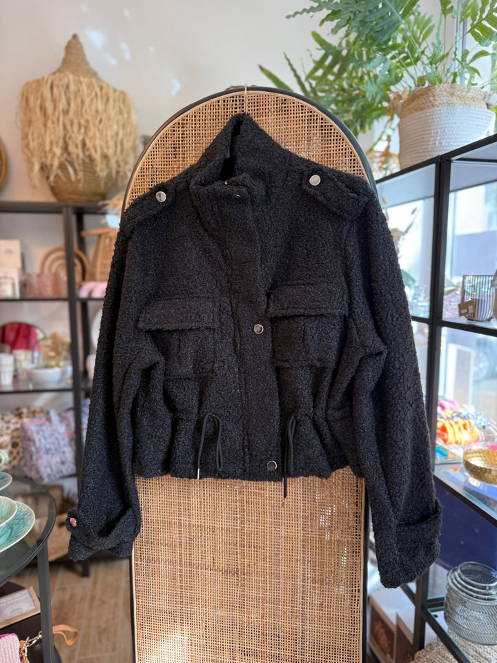 Jacke - Military-Style - Teddy - schwarz