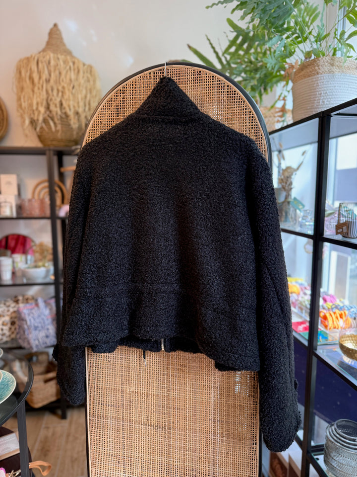 Jacke - Military-Style - Teddy - schwarz