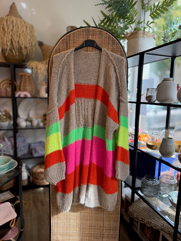 Cardigan / Strickjacke PEACE - beige / neon