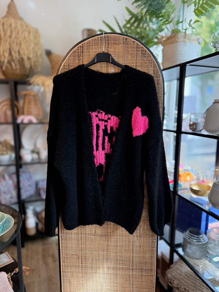 Cardigan / Strickjacke SMILE MORE - schwarz neonpink