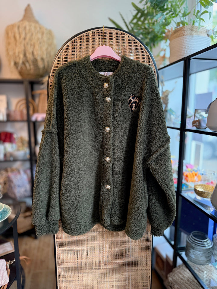 Jacke - Teddy - Leo-Herz - oliv
