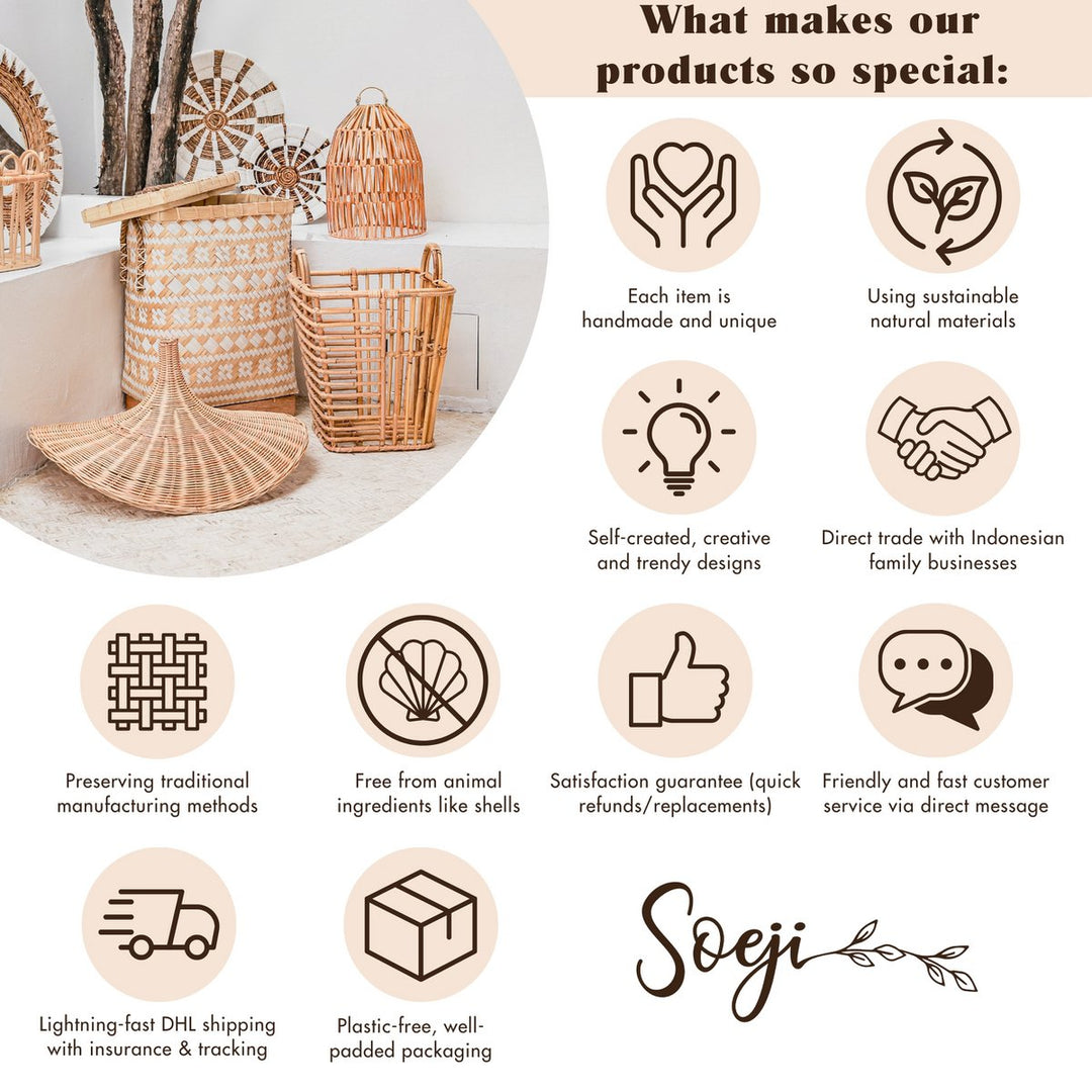 Handgefertigter Boho Lampenschirm KENCANA - Rattan Deckenleuchte - Hängelampe