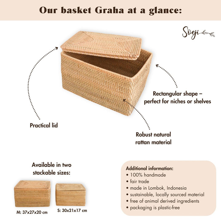 Regalkorb mit Deckel GRAHA - Aufbewahrungskorb – Boho Dekokorb