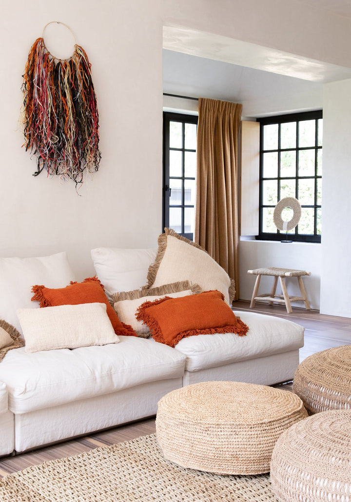 Der "Flores" Pouf - Natur - Boho Sitzhocker aus Raffiabast