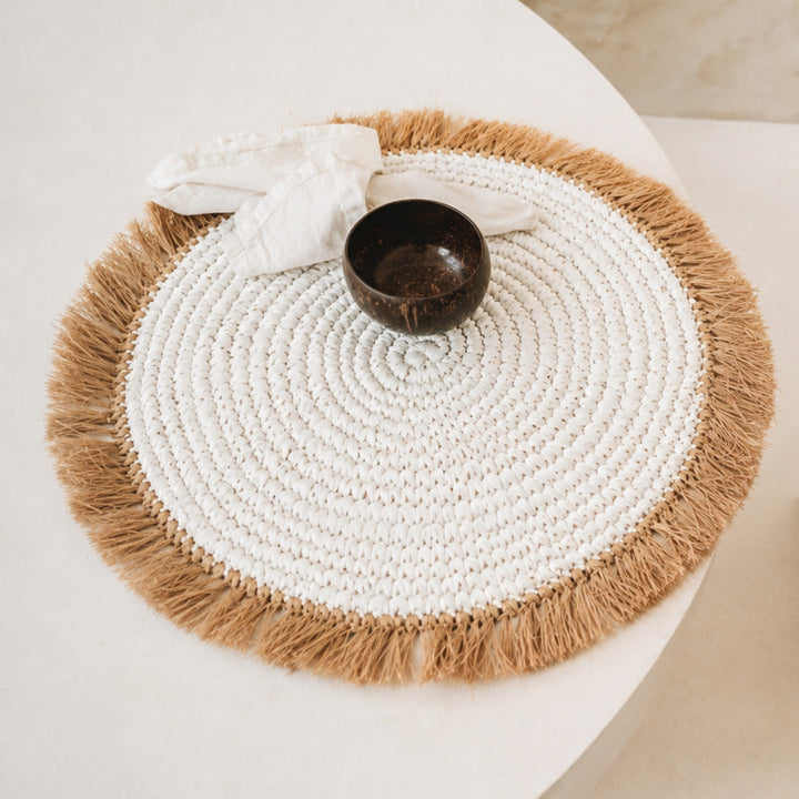 WATERHYACINTH RAFFIA Tischset mit Fransen - Platzset - Wanddeko