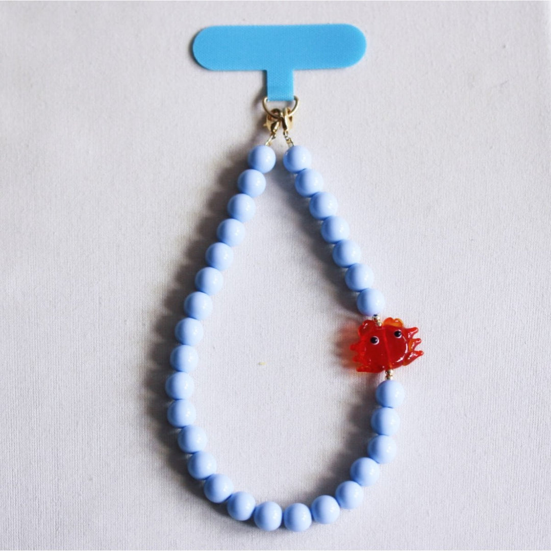 Handyband - Charm CRAB Rot - Perlenkette Hellblau