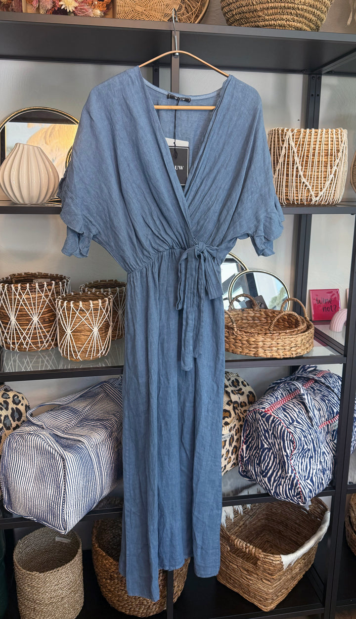 Maxikleid - Wickeloptik - rauchblau