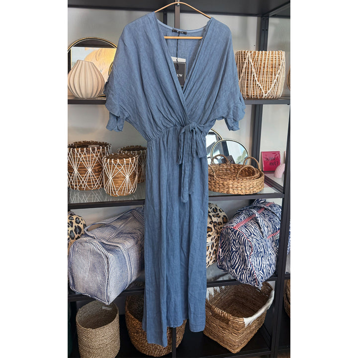 Maxikleid - Wickeloptik - rauchblau