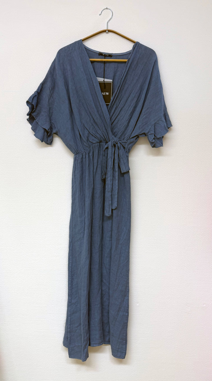 Maxikleid - Wickeloptik - rauchblau
