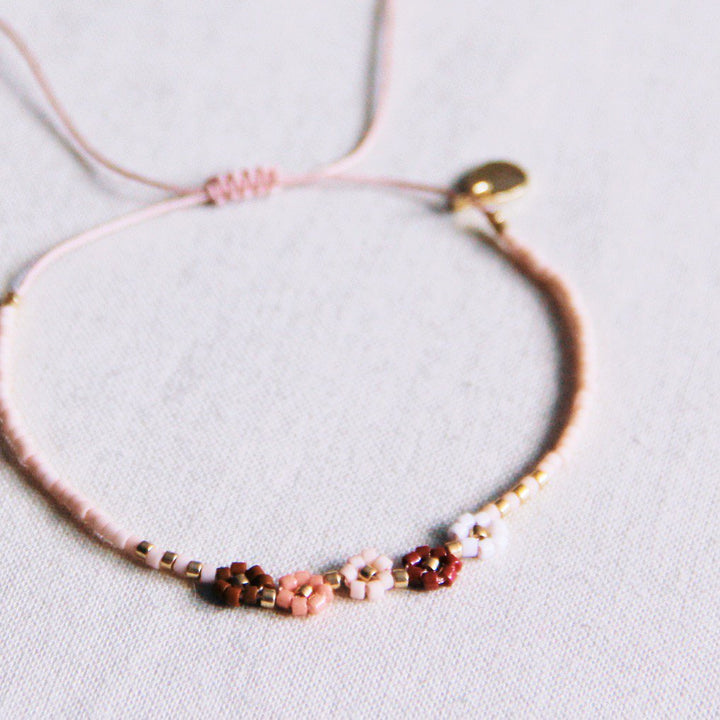 Armband - Miyuki-Perlen - 5 Mini-Blümchen - Nude/Rosa-Mix