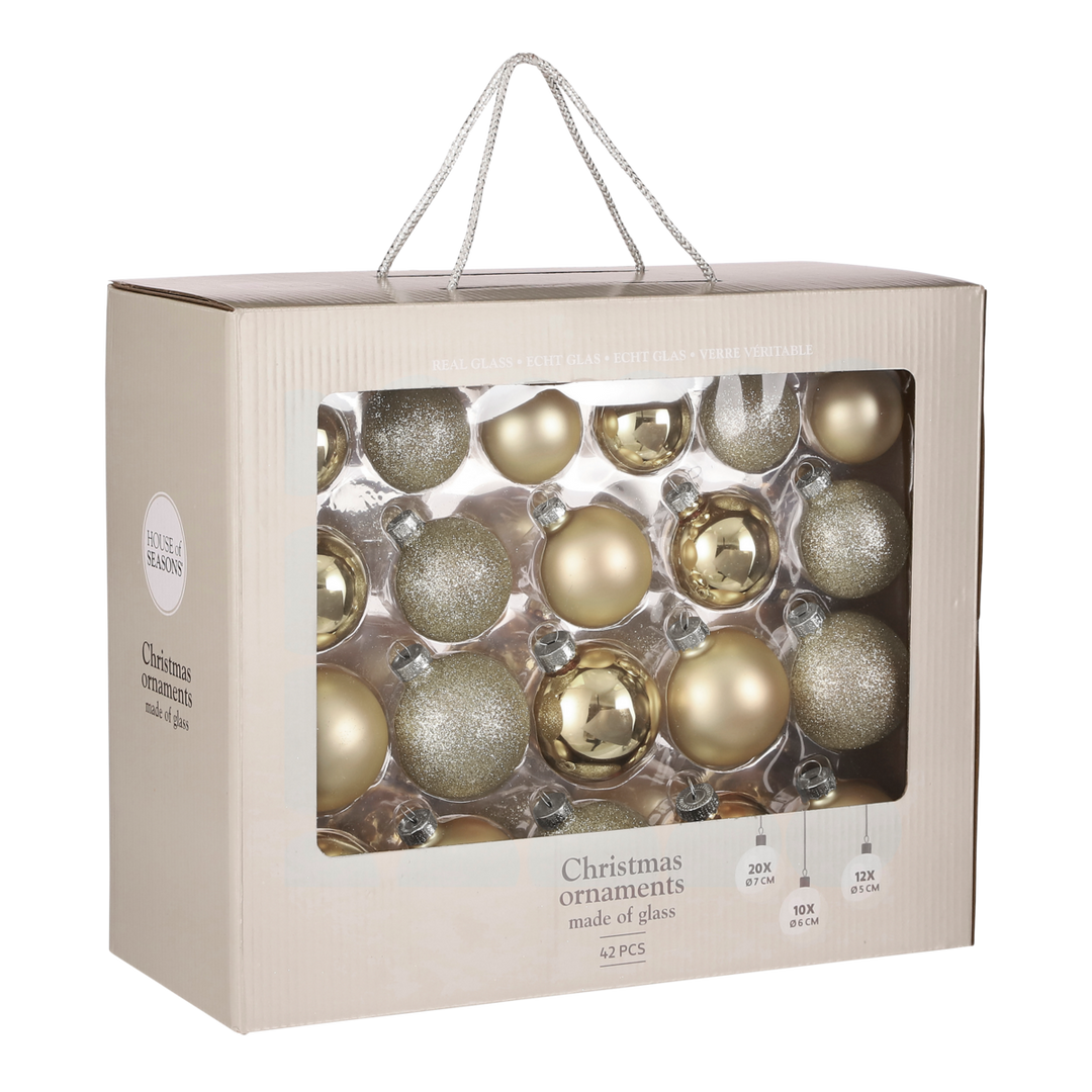 Weihnachtskugeln Set - 42 Stück - Ø7 cm - Glas - Champagner