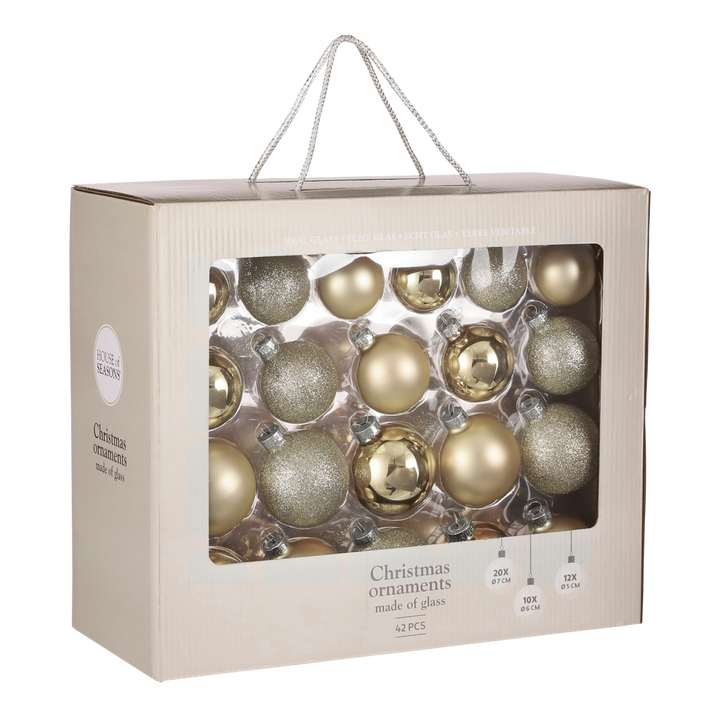 Weihnachtskugeln Set - 42 Stück - Ø7 cm - Glas - Champagner