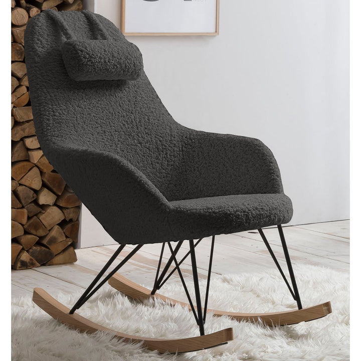 Schaukelstuhl LAYBACK - Relaxsessel mit Armlehnen - Teddyfell Grau