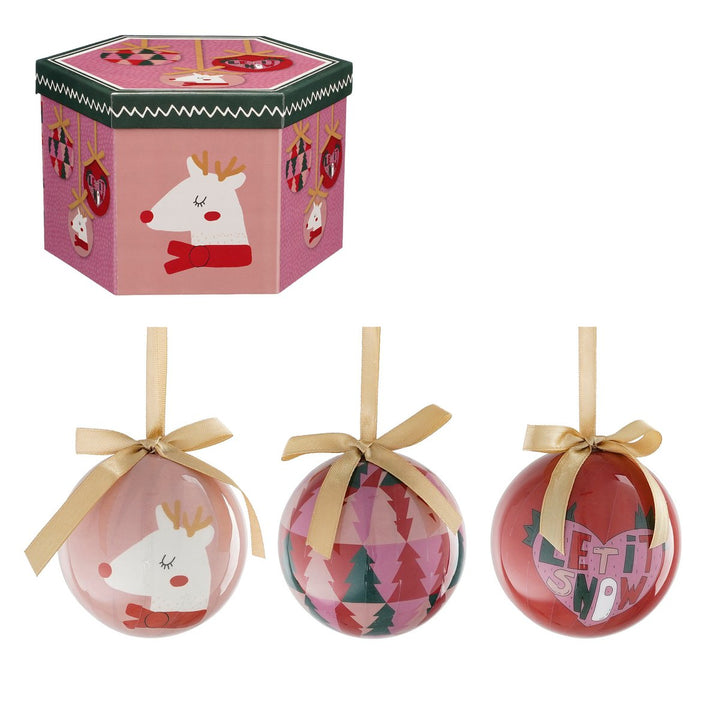 Geschenkset Weihnachtskugeln - 14 Stück - Ø8 cm - Rosa, Dunkelgrün