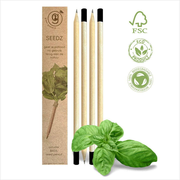 SEEDZ Blooming Pencil - 4 Bleistifte in pflanzbarer Verpackung - Basilikum