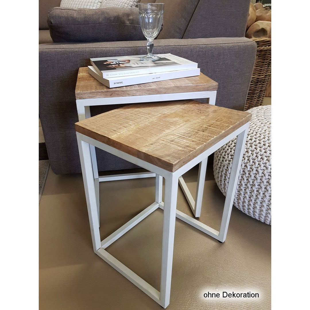 Beistelltische - Couchtische DALLAS - Holz Satztisch 2er-Set - Metall-Gestell schwarz o. weiß
