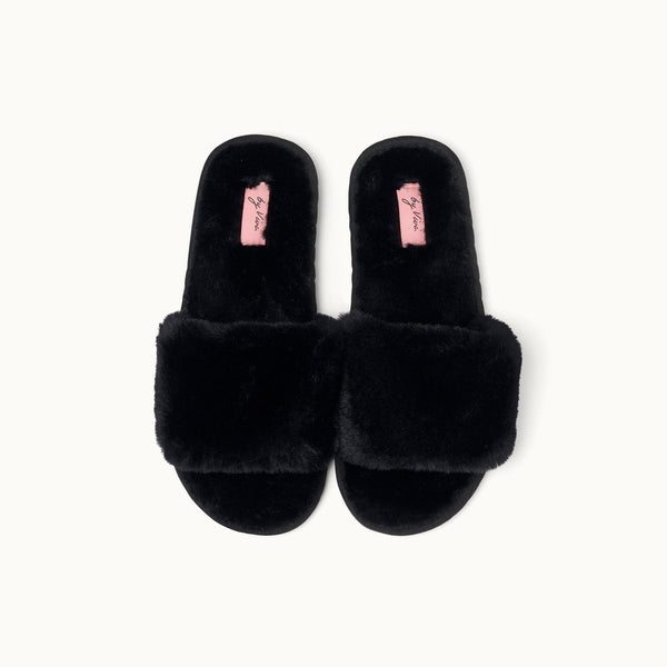 Schwarze Slipper | flauschig-stylischer Plüsch-Komfort