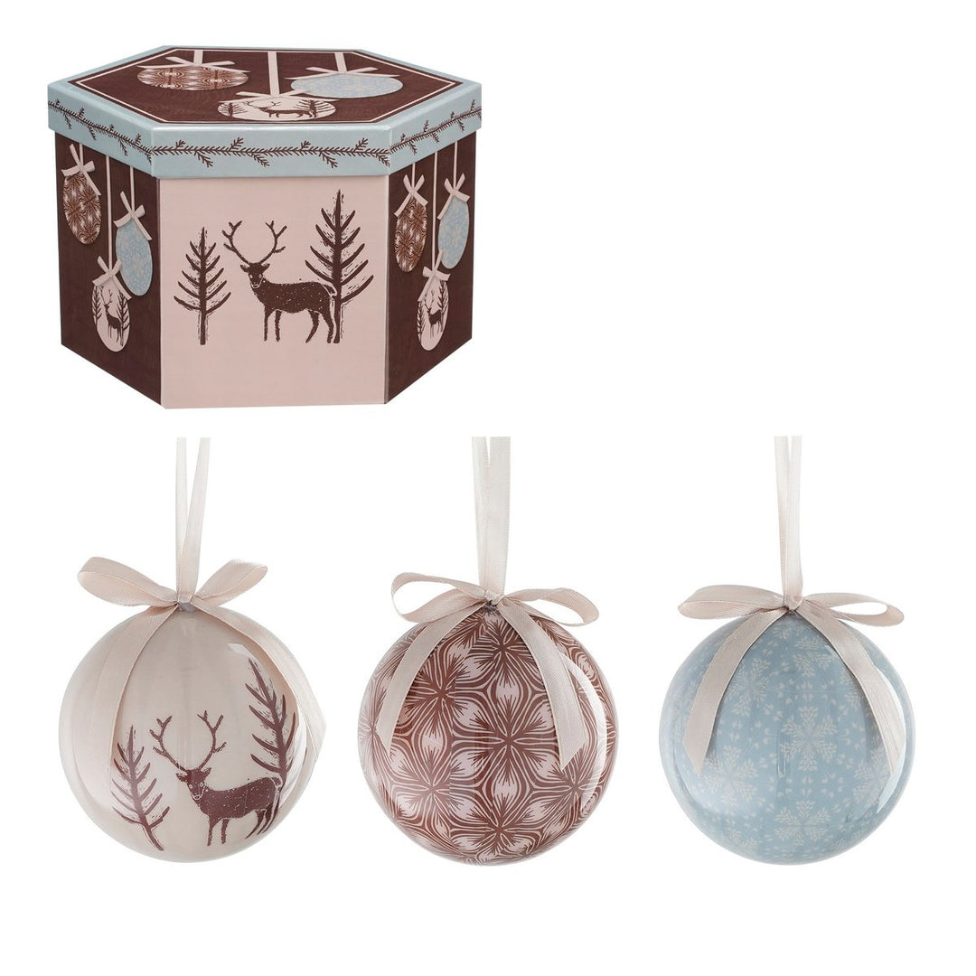 Geschenkset Weihnachtskugeln - 14 Stück - Ø8 cm - Hellblau, Braun