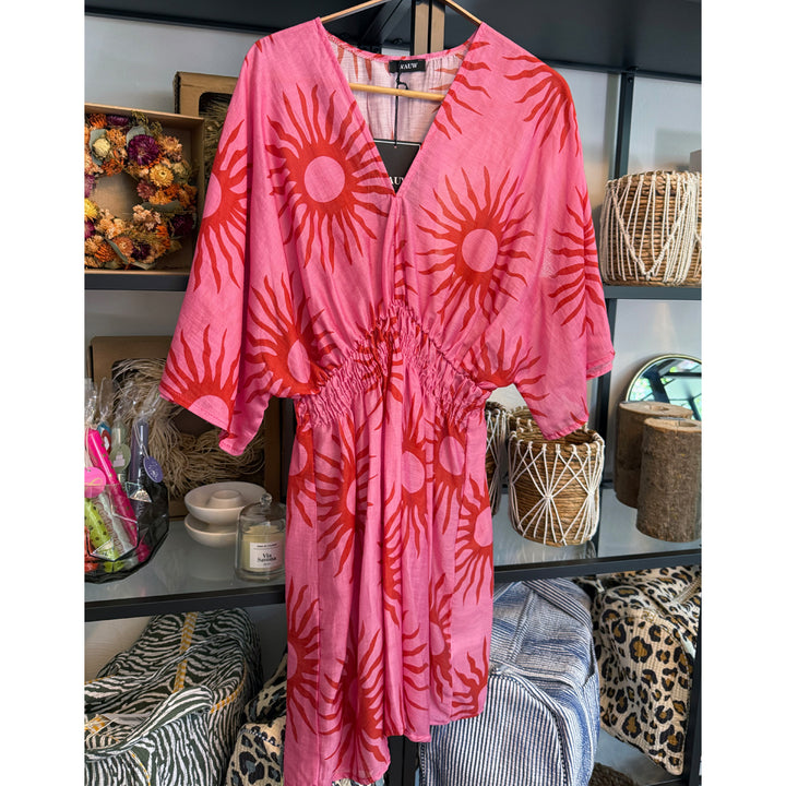 Tunika - Strandkleid - pink mit Sonnenmuster