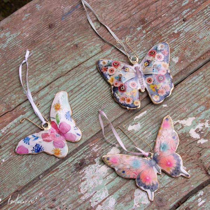 Ostern Frühlingsdeko - Schmetterlinge mit bunt-blumigen Mustern - Anhänger 3er-Set