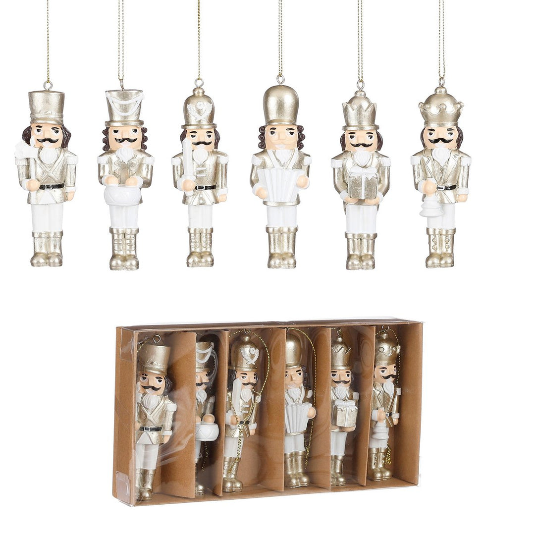 Kugelset - Weihnachtsbaumdeko - Nussknacker weiß/gold - 6 Stück
