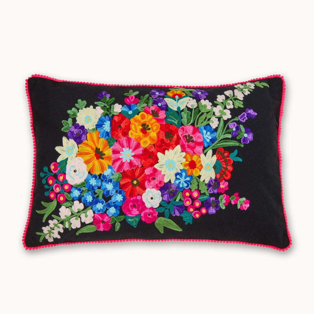 Kissen mit Füllung BLUMEN schwarz