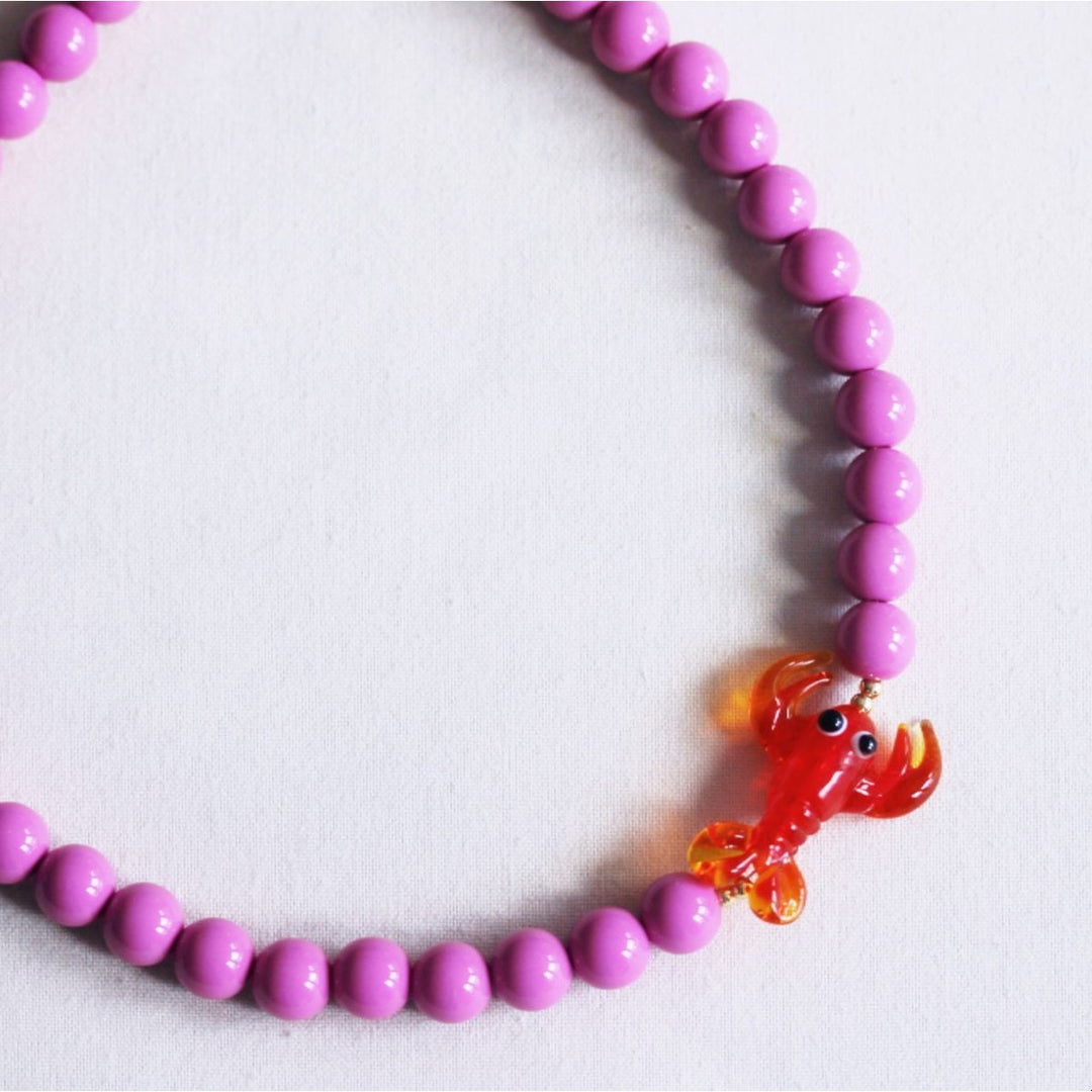 Halskette - Charm LOBSTER - Perlenkette XL Lila