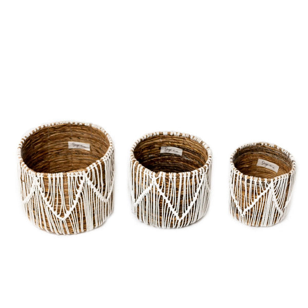 Boho Dekokorb ORIS mit Makramee-Design - Pflanzkorb - Aufbewahrungskorb