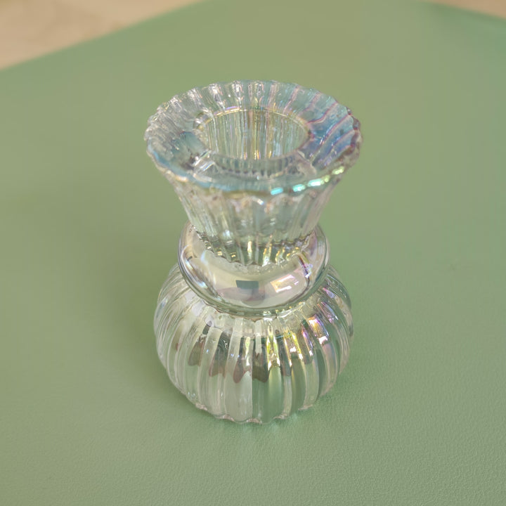 Eleganter Kerzen-/Teelichthalter – aus klar-irisierend Glas