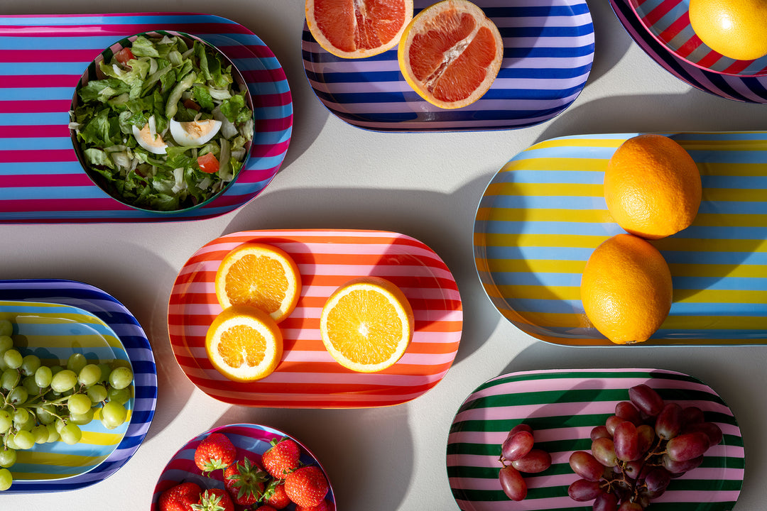 Dekotablett - Tray Animado Oval - Stripes bright pink & soft blue