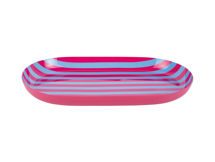 Dekotablett - Tray Animado Oval - Stripes bright pink & soft blue