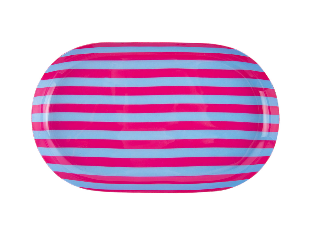 Dekotablett - Tray Animado Oval - Stripes bright pink & soft blue