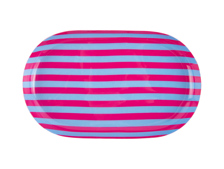 Dekotablett - Tray Animado Oval - Stripes bright pink & soft blue