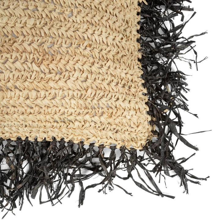 RAFFIA Kissenbezug mit schwarzen Fransen - Bast Natur 60x60