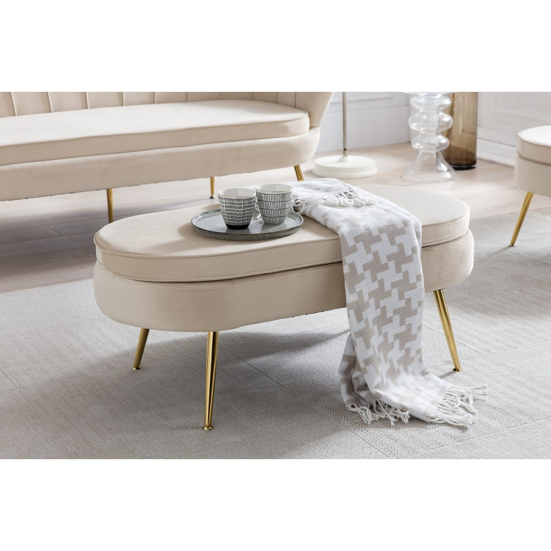 Hocker ARIELLE - Sitzbank - Oval Samt Beige