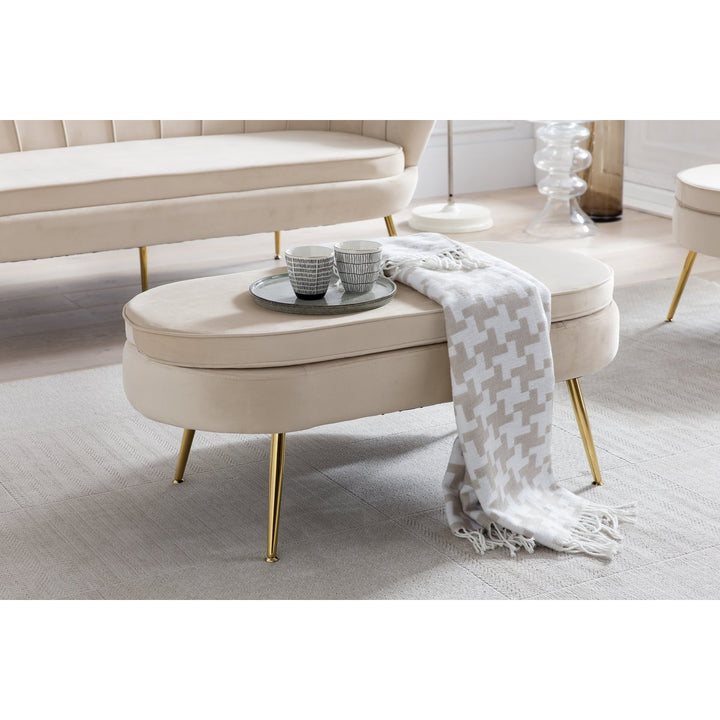 Hocker ARIELLE - Sitzbank - Oval Samt Beige