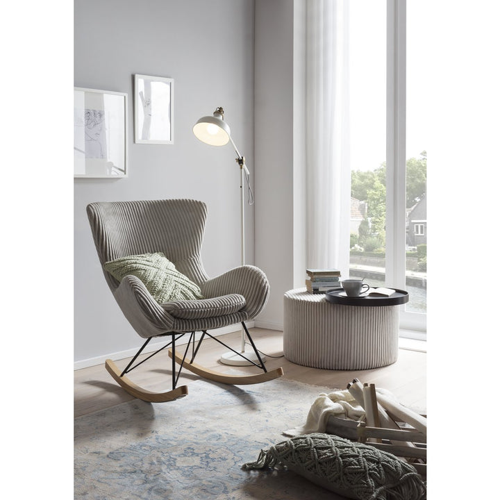 Schaukelstuhl JESPER - Relaxsessel mit Armlehnen - Cord Textur Grau