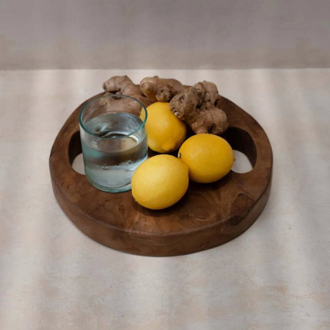 TEAK ROOT Tablett - Dekobrett - Servierplatte mit Griffen S