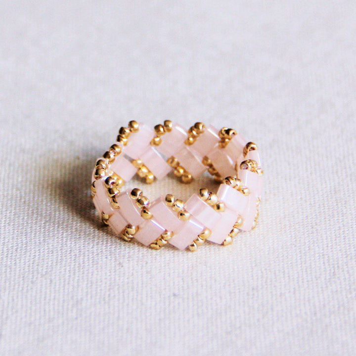 Ring - Miyuki-Perlen - TILABEAD Design - Hellrosa/Gold