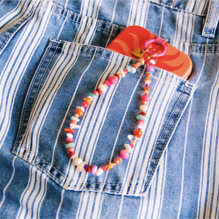 Handyband - Handyschlaufe - Perlenkette Coral Mix