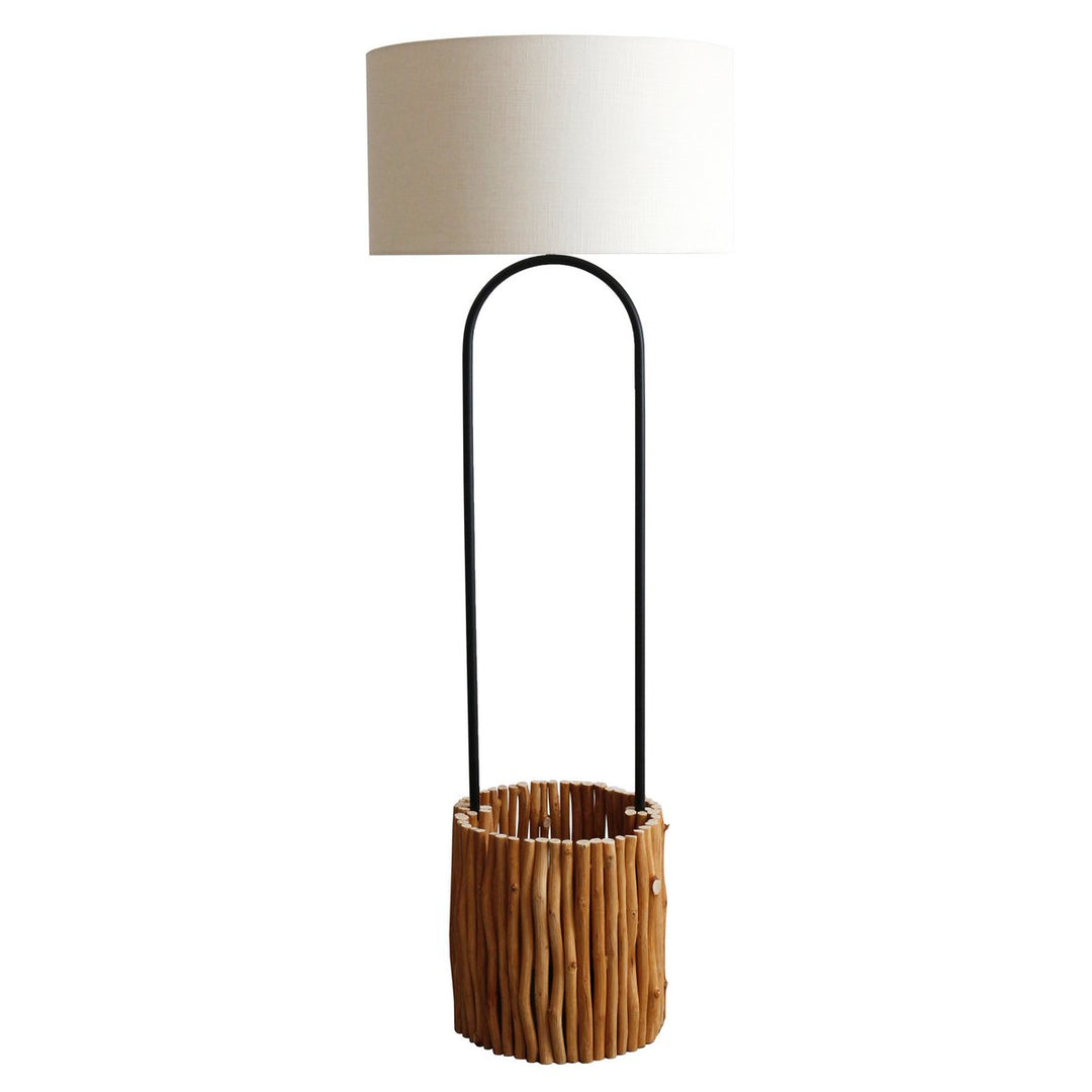Stehleuchte BRANCHES - Deko Lampe mit Pflanztopf - Leinen/Treibholz Natur 155cm