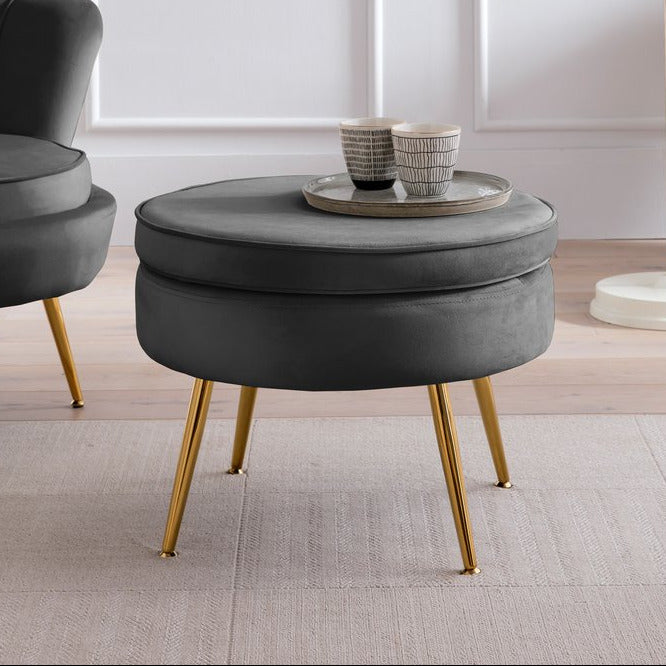 Hocker ARIELLE - Sitzpouf - Rund Samt Schwarz