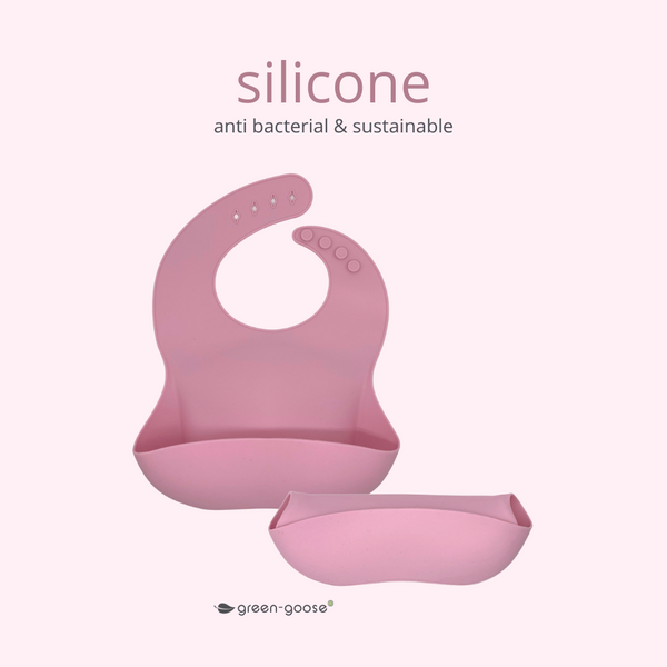 Silikon-Lätzchen und Bambusbesteck ROSA