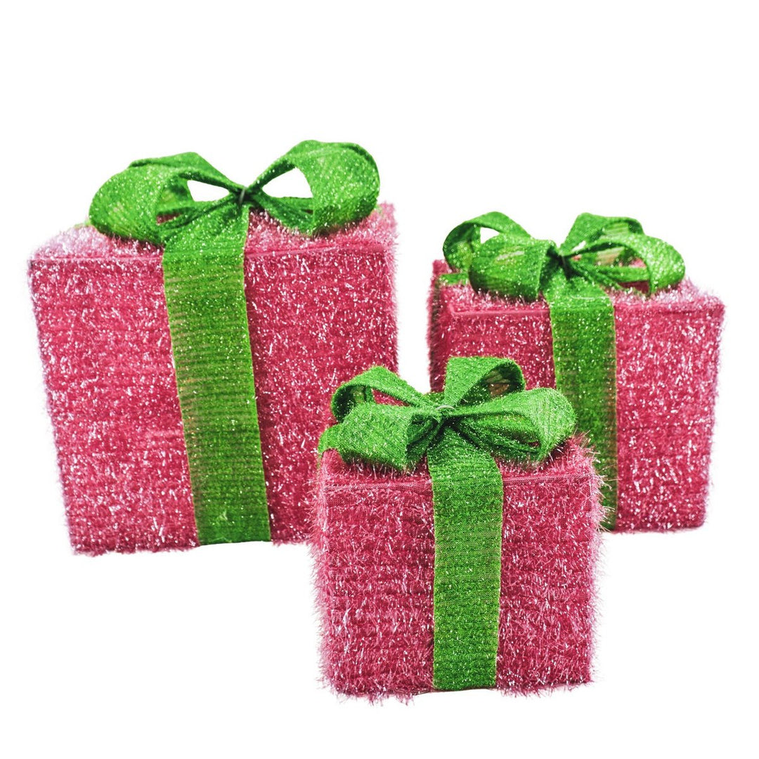 LED Weihnachtsdeko / Geschenkboxen – Pink/Grün – 3er-Set