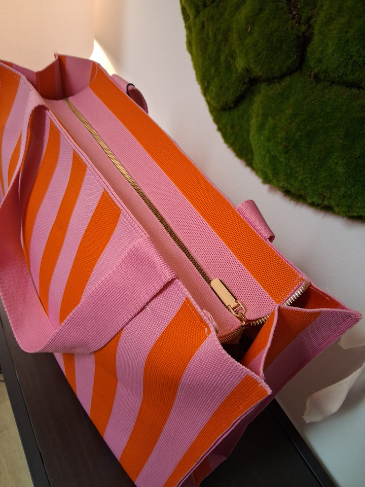 Shopper Tasche CLAIRE - orange-rosa gestreift