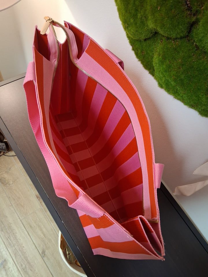 Shopper Tasche CLAIRE - rot-rosa gestreift