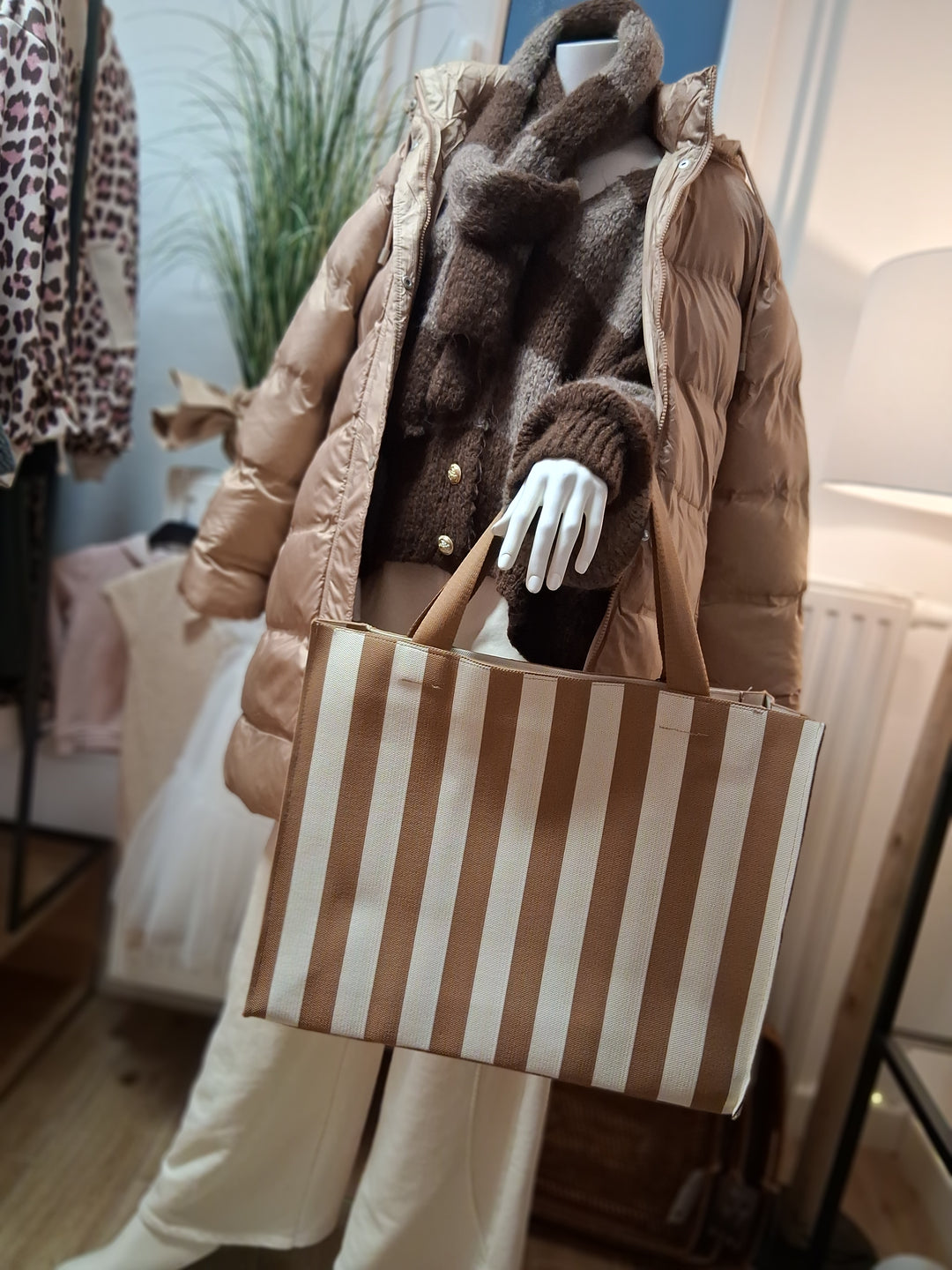 Shopper Tasche CLAIRE - braun-beige gestreift